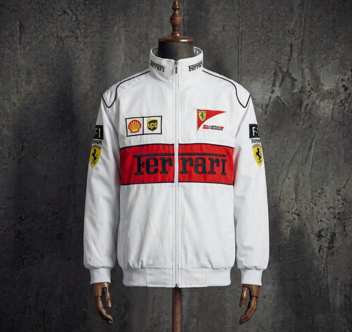 Ferrari Scuderia Shell UPS White Red Vintage F1 Racing Jacket